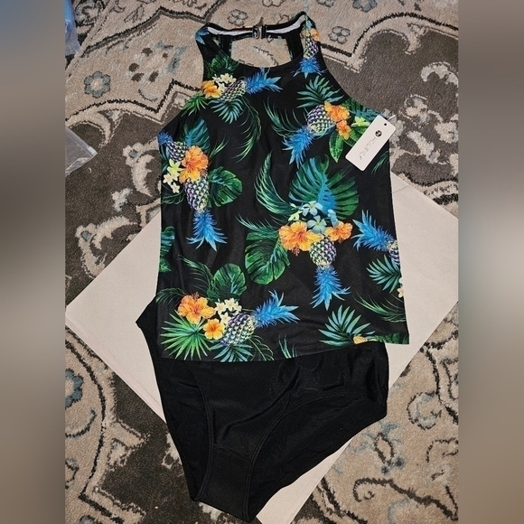 HOLIPICK 2 pc BIKINI BLACK TROPICAL SZ L NEW "V" - Picture 1 of 7
